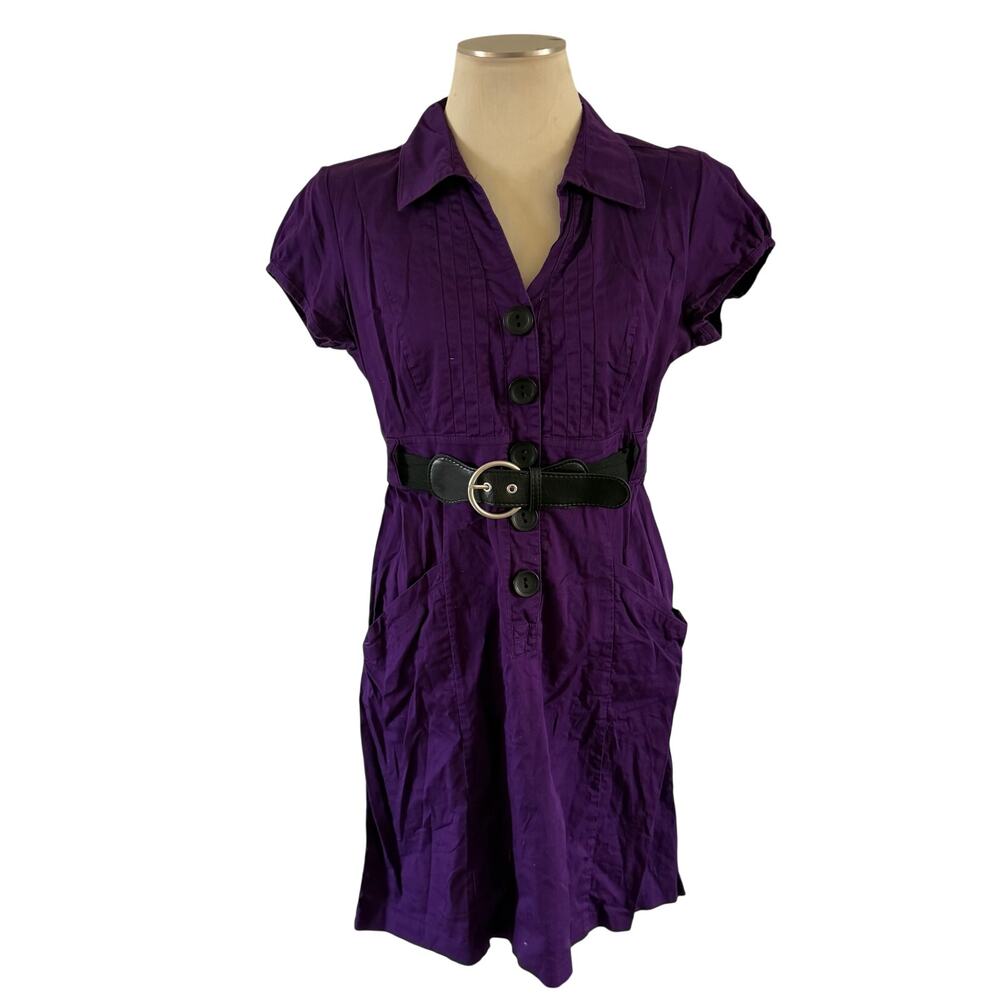 Y2K 2000s Purple Belted Shirt Dress Sz XL Office Siren